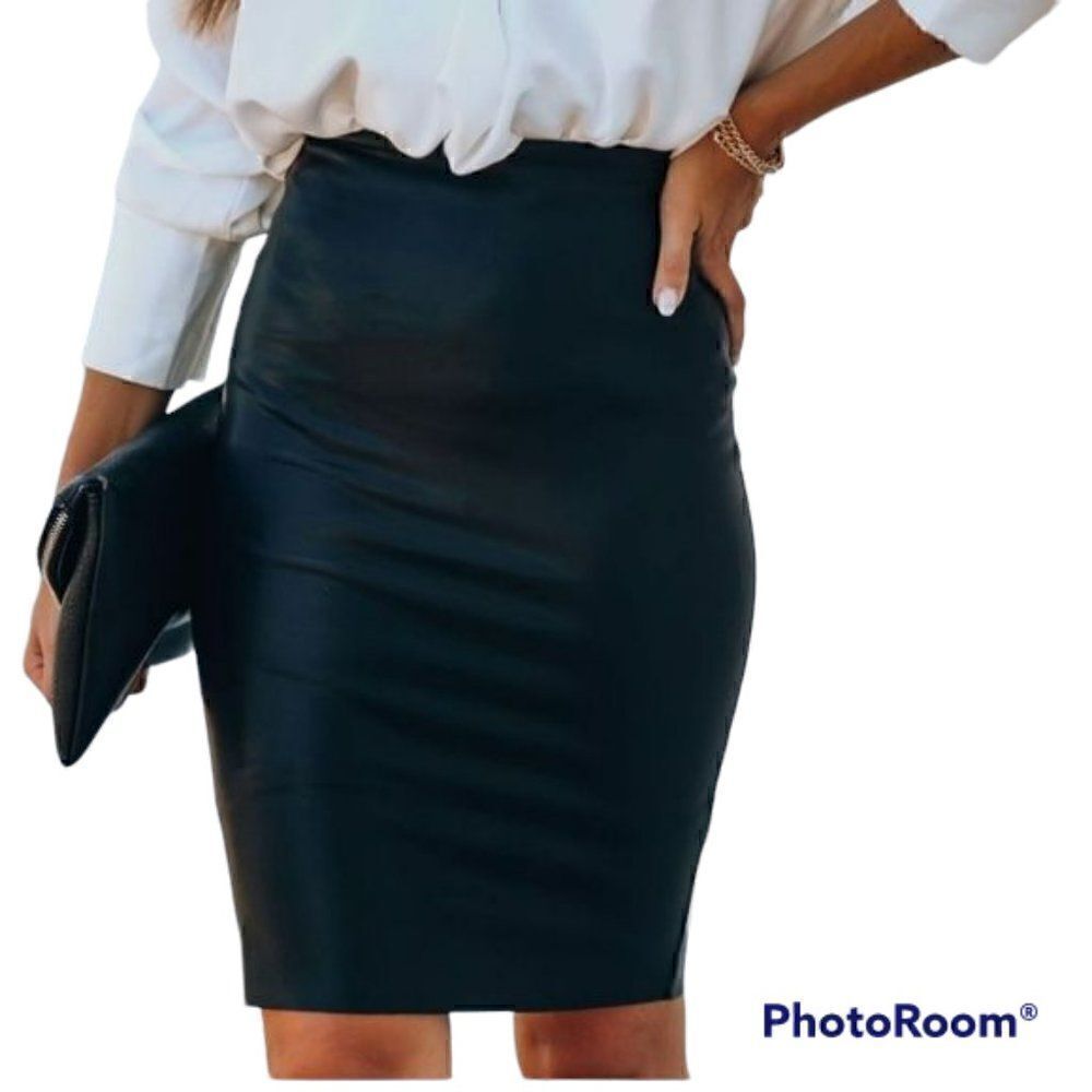 Faux Leather Pencil Skirt black